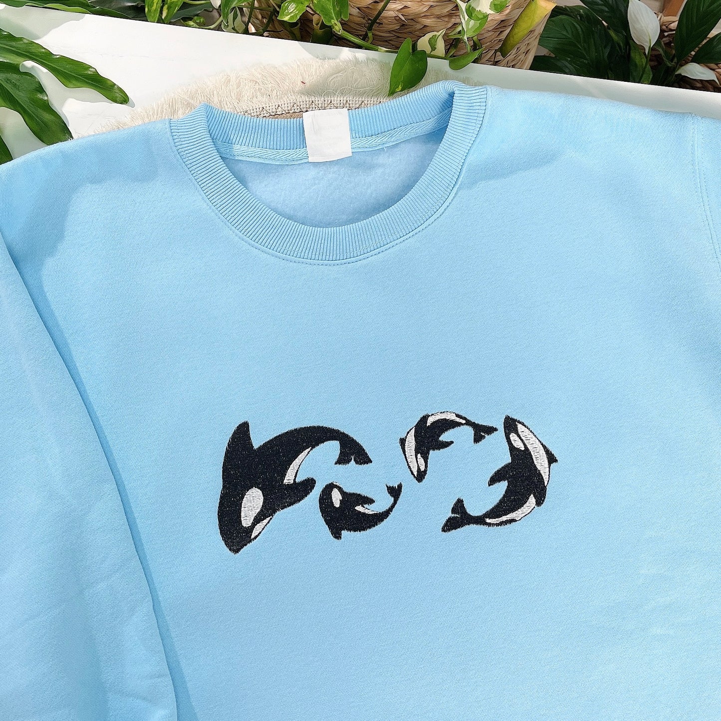 Embroidered Orca Sweatshirt – Whale Family Ocean Crewneck