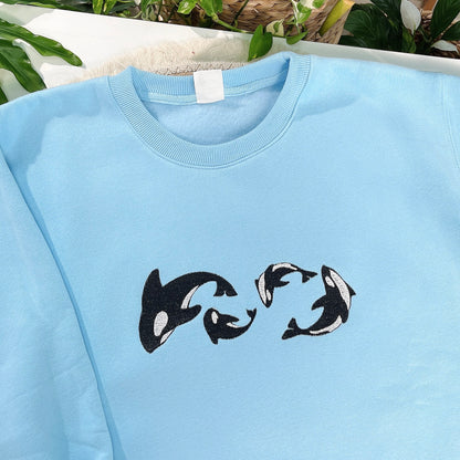 Embroidered Orca Sweatshirt – Whale Family Ocean Crewneck