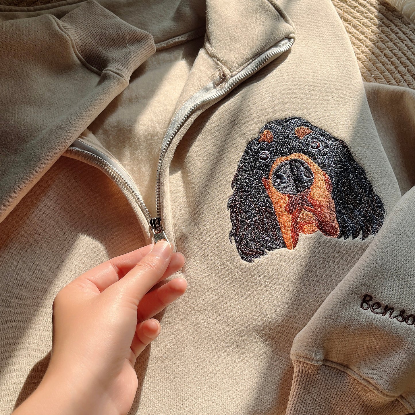 Custom Embroidered Pet Face Quarter Zip Sweatshirt