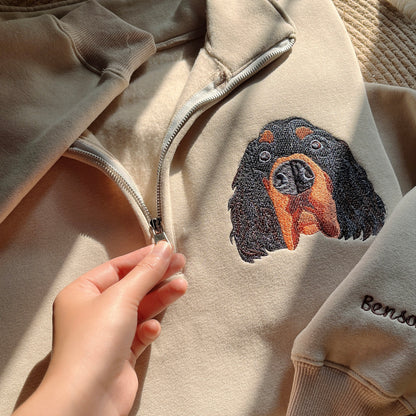 Custom Embroidered Pet Face Quarter Zip Sweatshirt