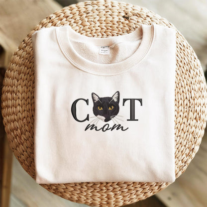 Embroidered Pet Portrait Cat Mom Sweatshirt