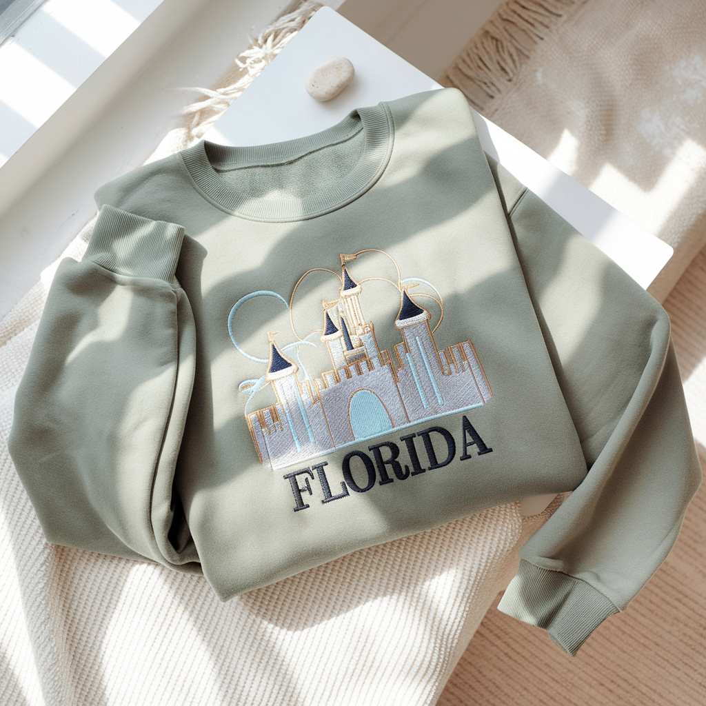 Custom Embroidered Florida State Landscape Sweatshirt, Personalized U.S. Travel, Hometown Gift