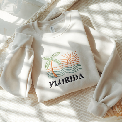 Custom Embroidered Florida State Landscape Sweatshirt, Personalized U.S. Travel, Hometown Gift