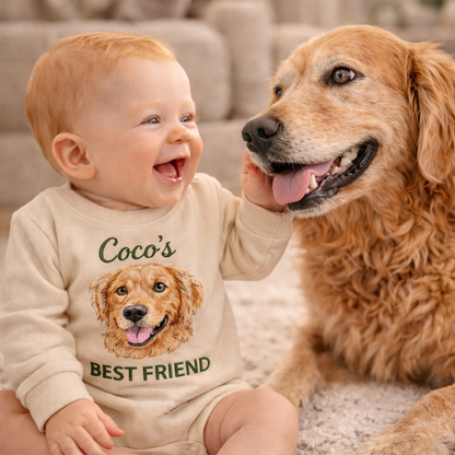 Personalized Embroidered Golden Retriever Baby Onesie – Best Friend Gift for Dog Mom