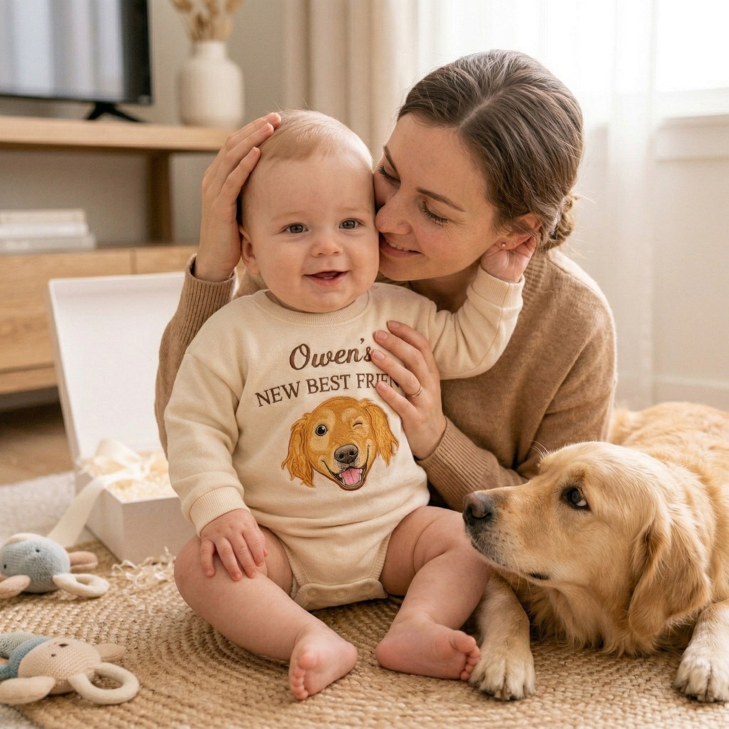 Personalized Embroidered Golden Retriever Baby Onesie – New Best Friend Gift for Dog Mom