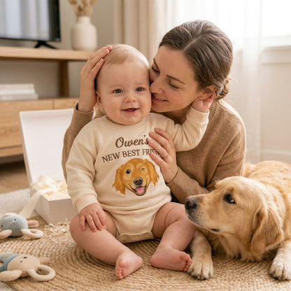 Personalized Embroidered Golden Retriever Baby Onesie – New Best Friend Gift for Dog Mom