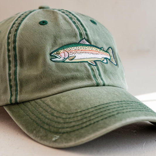 Embroidered Trout Fishing Dad Cap, Colorful Rainbow Fish Hat