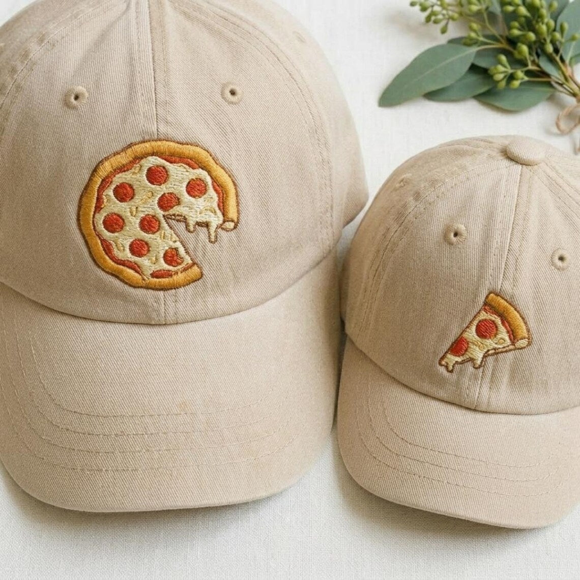 Embroiyou | Embroidered Matching Pizza Family Embroidered Hat Set