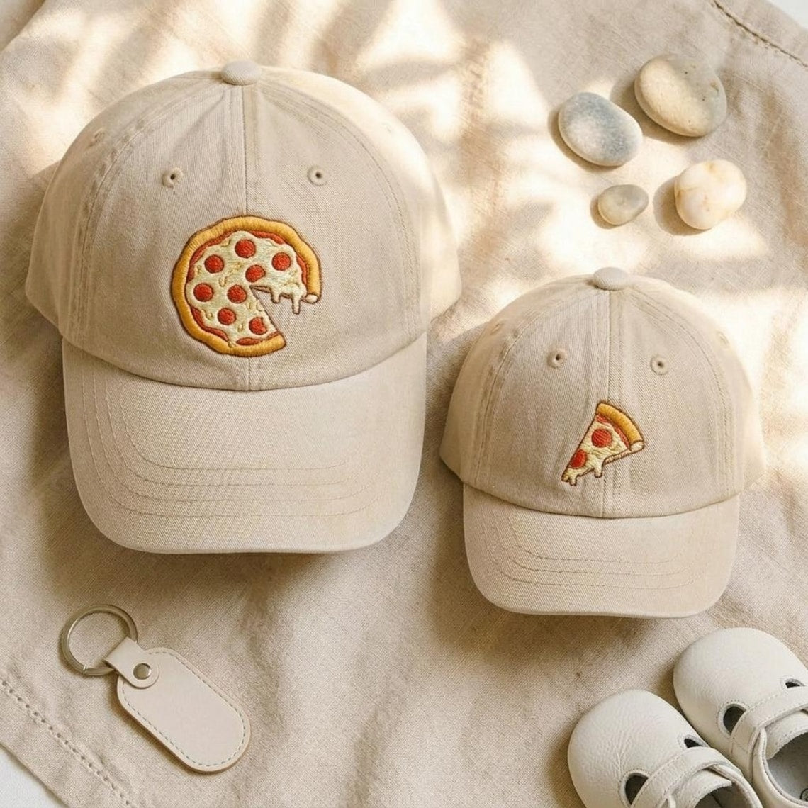 Embroiyou | Embroidered Matching Pizza Family Embroidered Hat Set