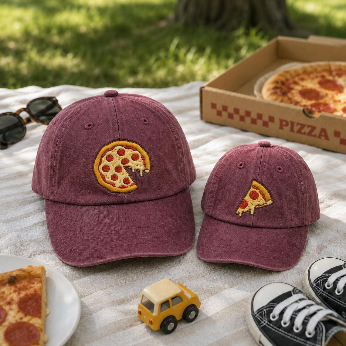 Embroiyou | Embroidered Matching Pizza Hat Set