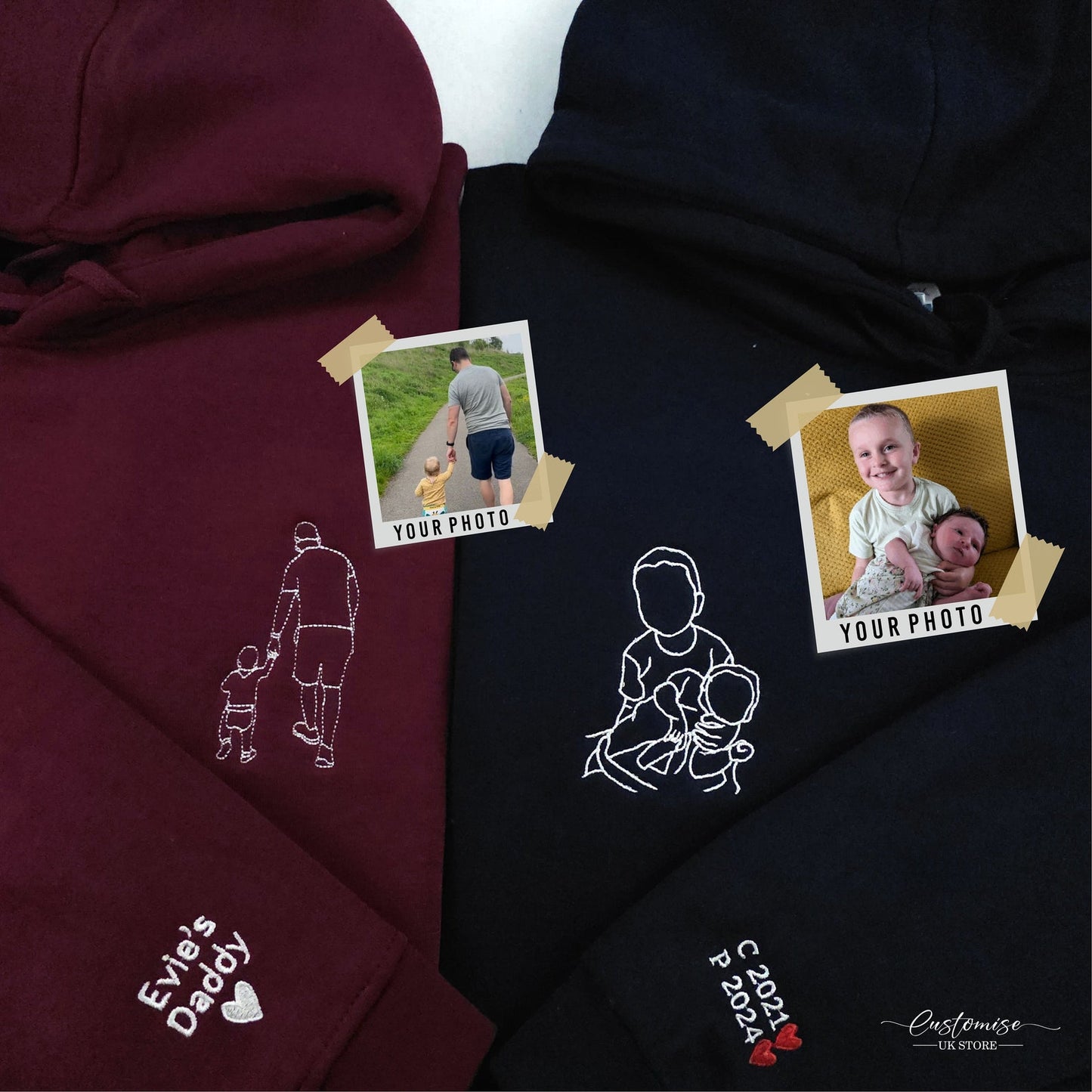 Custom Embroidered Sketch Hoodie, Handmade Father’s Day Gift