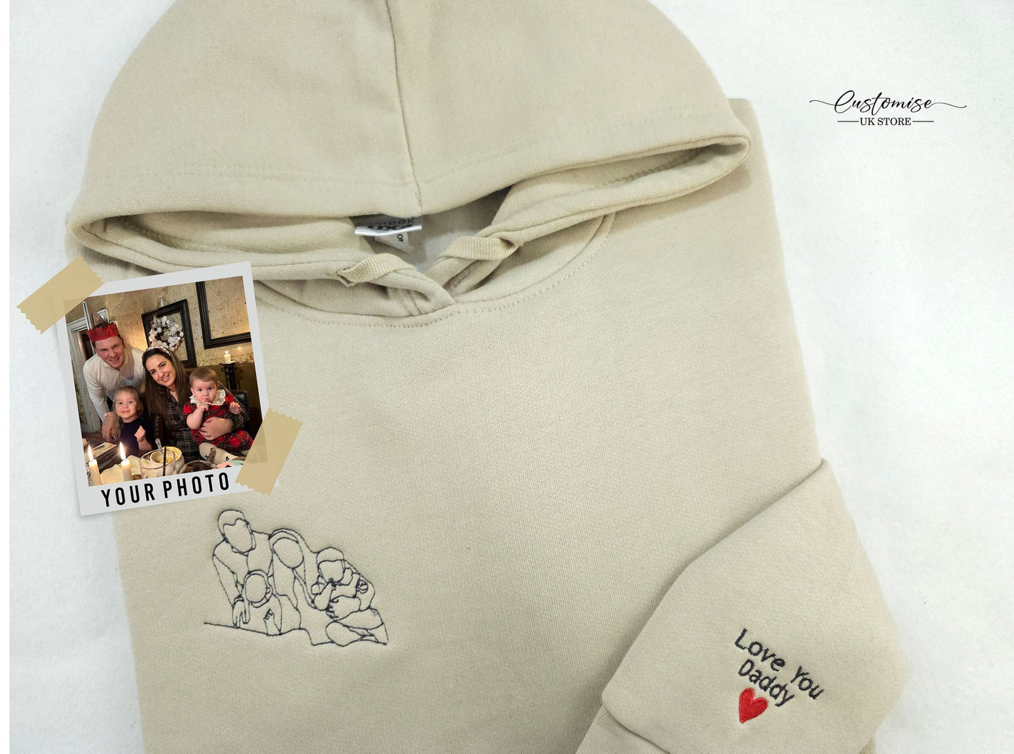 Custom Embroidered Sketch Hoodie, Handmade Father’s Day Gift