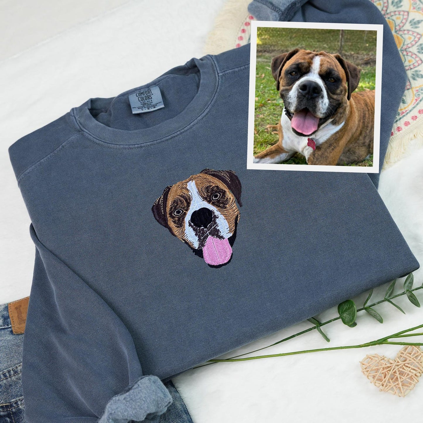 Customize Dog Face Embroidered Sweatshirt, Dog Dad Gift