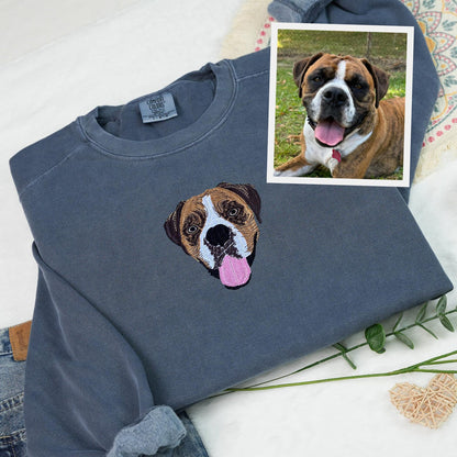 Customize Dog Face Embroidered Sweatshirt, Dog Dad Gift