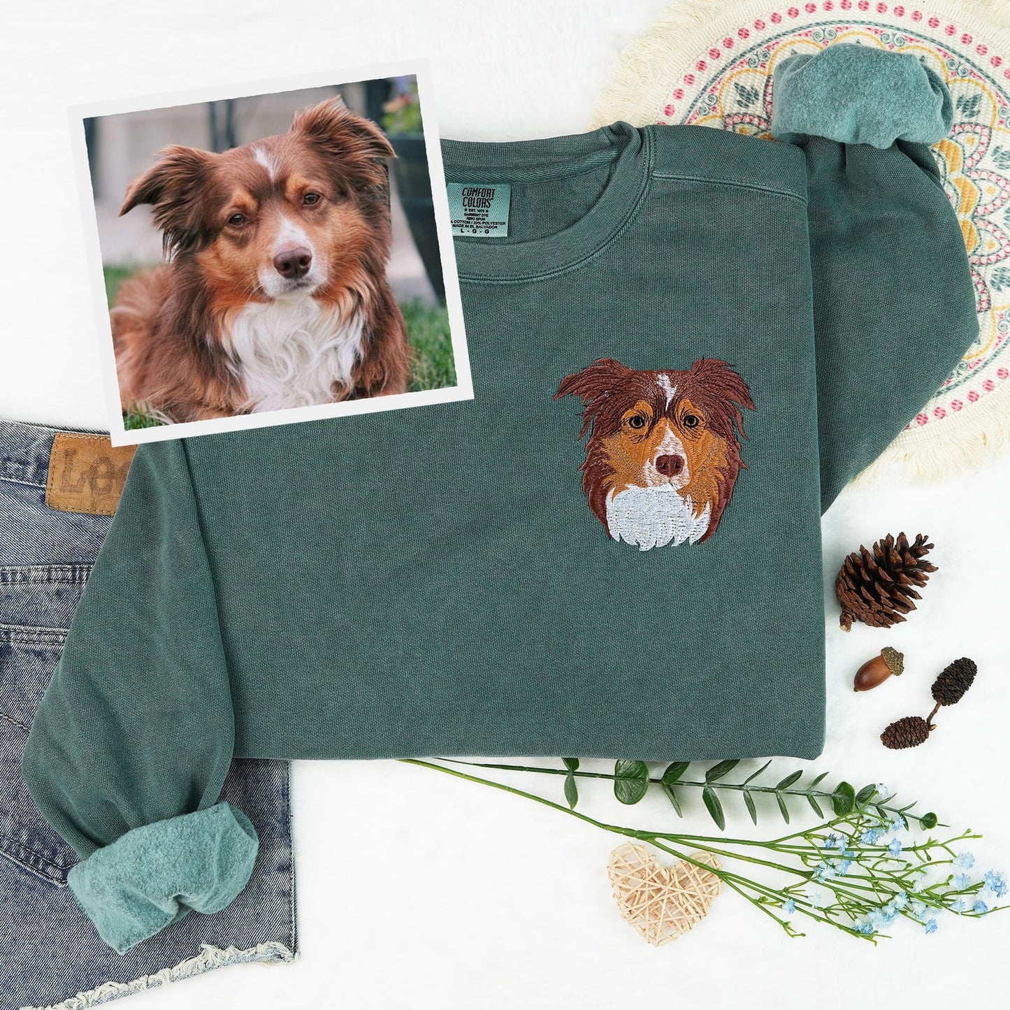 Customize Dog Face Embroidered Sweatshirt, Dog Dad Gift