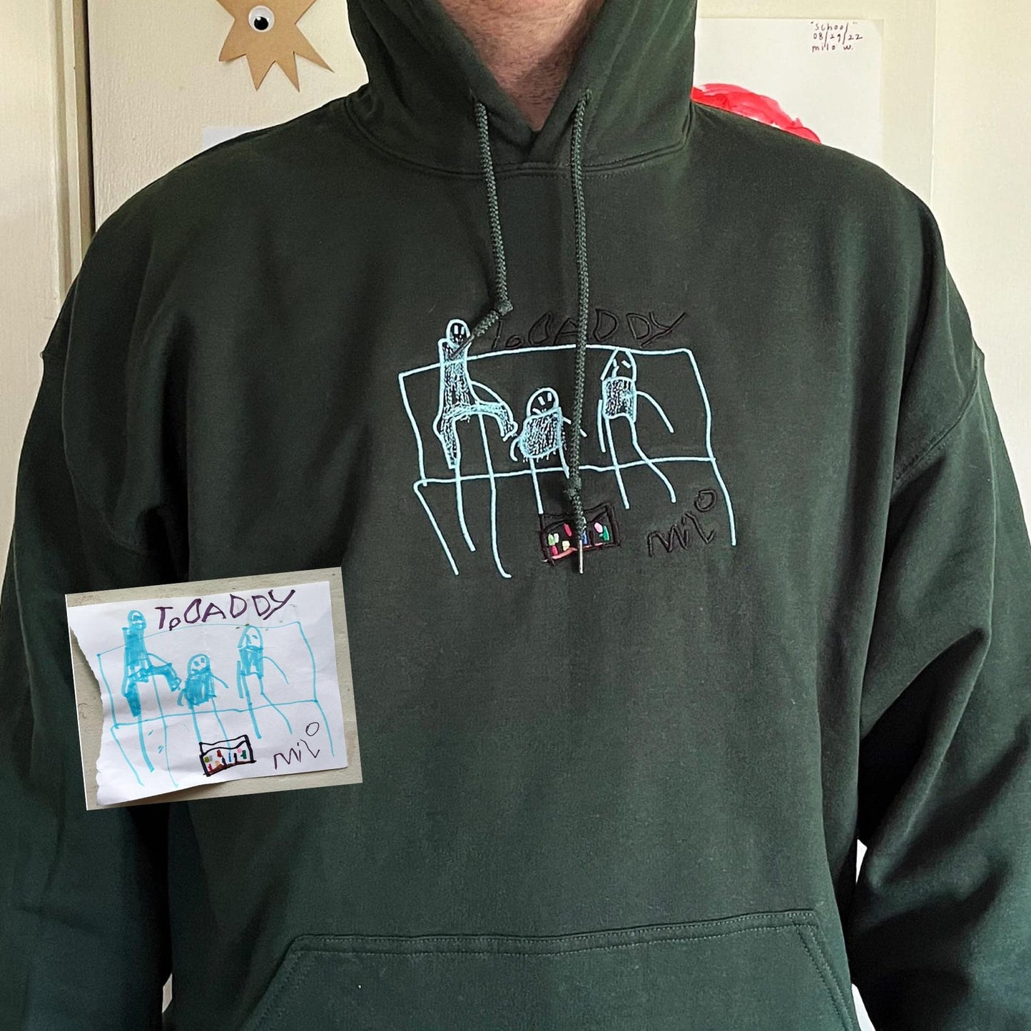 Custom Embroidered Kids Drawing Hoodie, Meaningful Gift For Dad