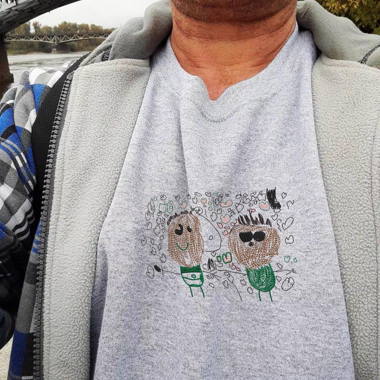 Custom Embroidered Kids Drawing Hoodie, Meaningful Gift For Dad