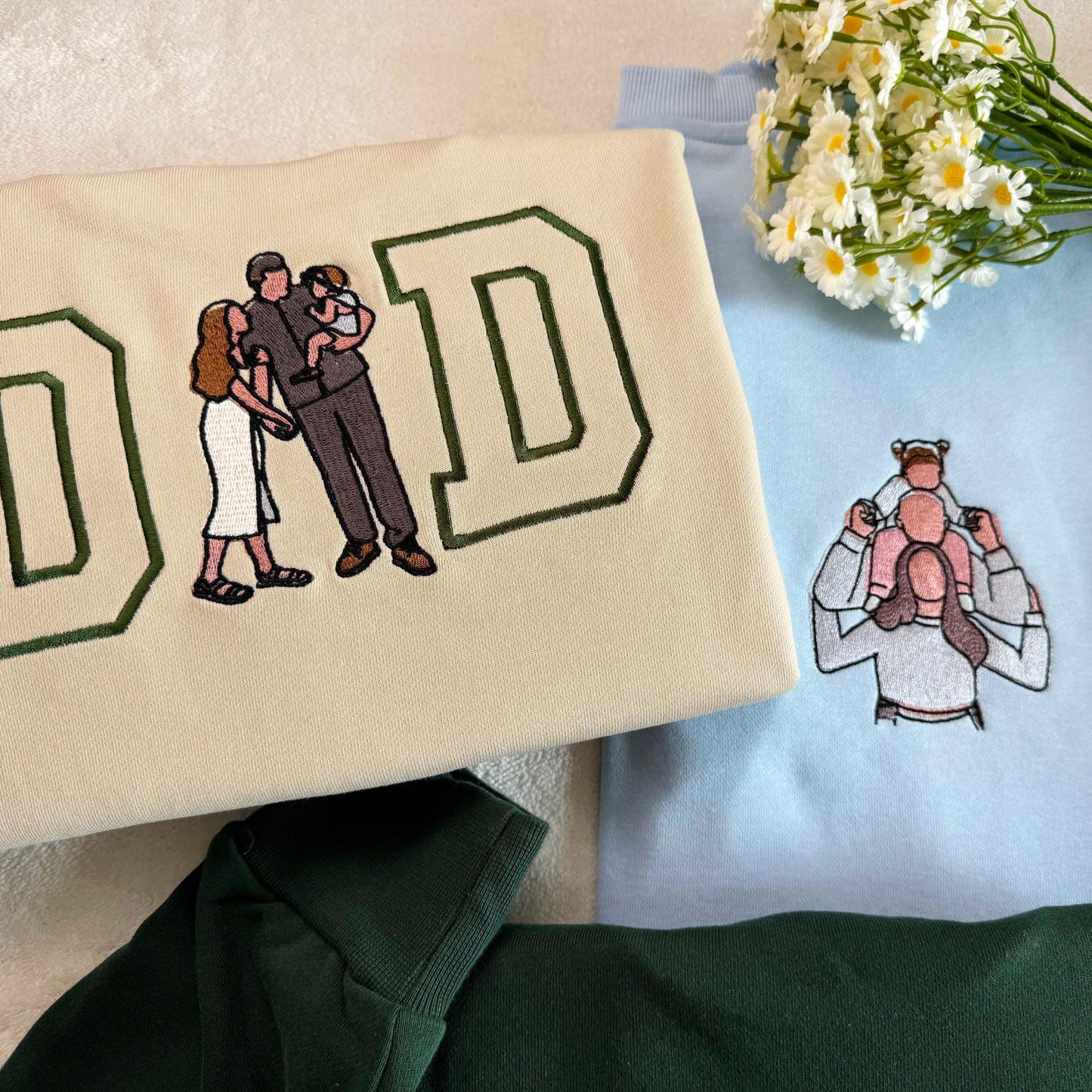 Custom Mom And Dad Portrait Embroidery Sweatshirt, Custom Family Gift
