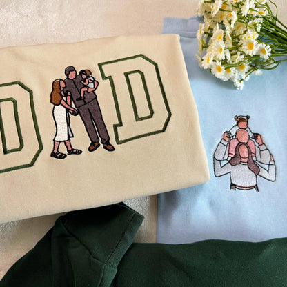 Custom Mom And Dad Portrait Embroidery Sweatshirt, Custom Family Gift