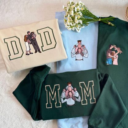 Custom Mom And Dad Portrait Embroidery Sweatshirt, Custom Family Gift