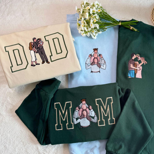 Custom Mom And Dad Portrait Embroidery Sweatshirt, Custom Family Gift