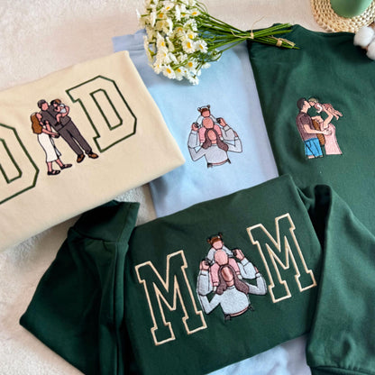 Custom Mom And Dad Portrait Embroidery Sweatshirt, Custom Family Gift