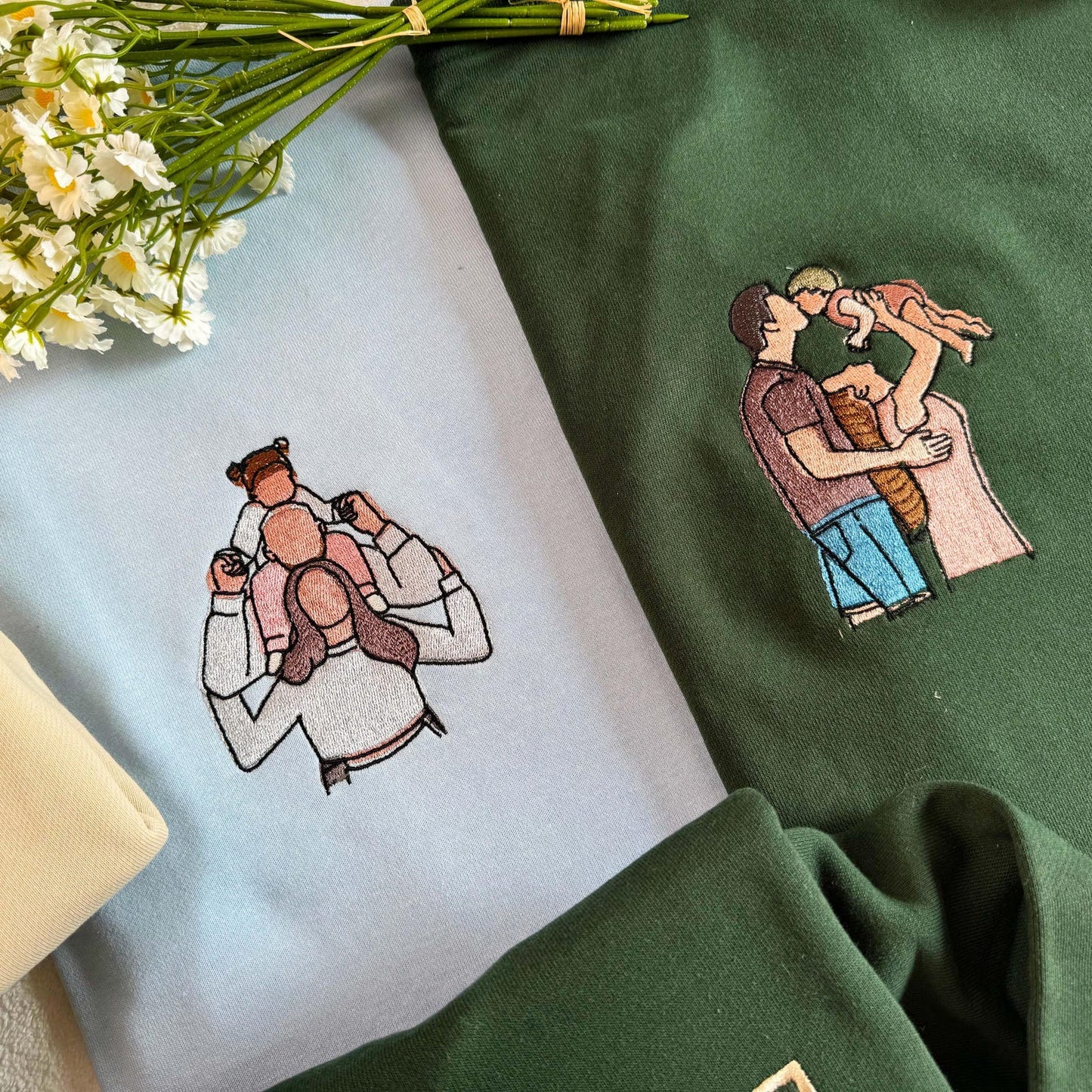 Custom Mom And Dad Portrait Embroidery Sweatshirt, Custom Family Gift