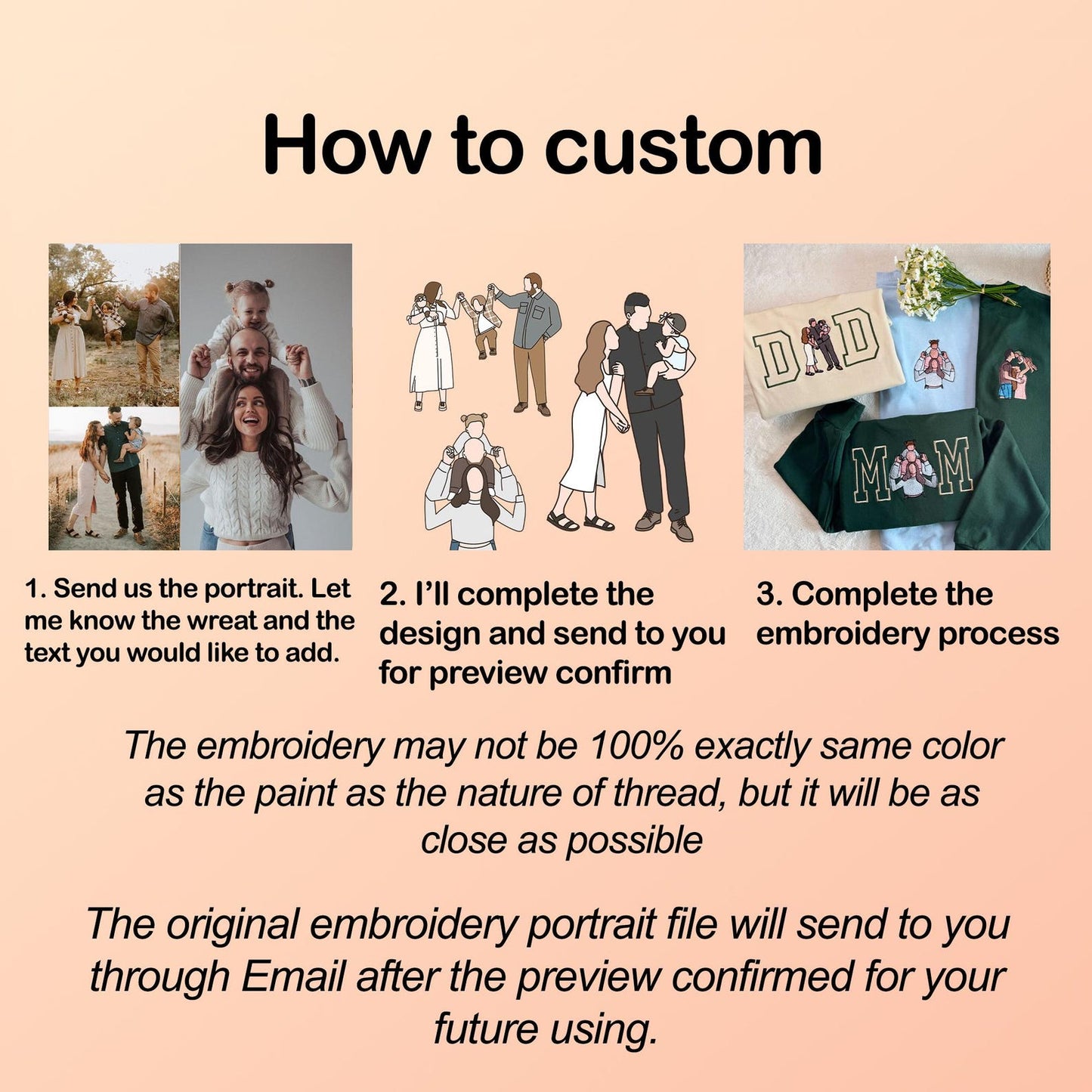 Custom Mom And Dad Portrait Embroidery Sweatshirt, Custom Family Gift