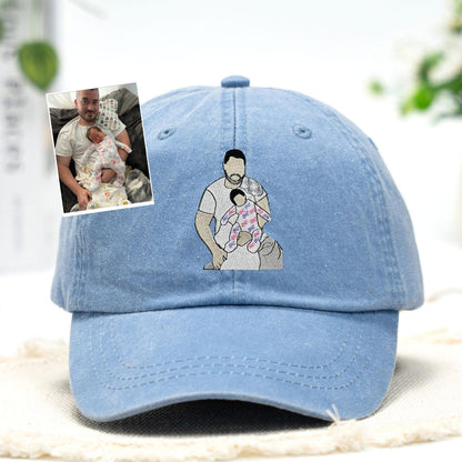 Custom Portrait Embroidered Dad Hat, Gift For Father’s Day