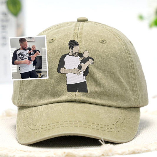 Custom Portrait Embroidered Dad Hat, Gift For Father’s Day