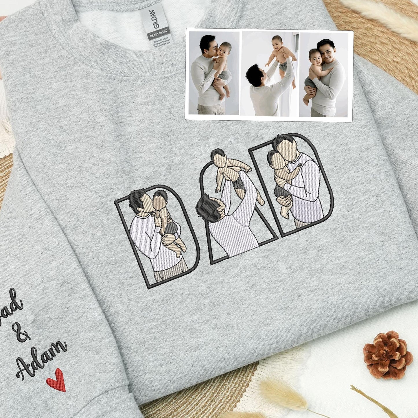 Embroidered Dad And Kid Sweatshirt, Meaningful Gift For Dad