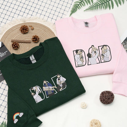 Embroidered Dad And Kid Sweatshirt, Meaningful Gift For Dad