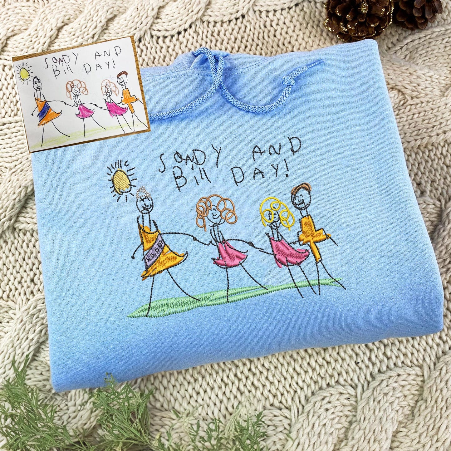 Custom Embroidered Kids Drawing Hoodie, Meaningful Gift For Dad
