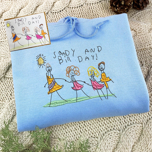 Custom Embroidered Kids Drawing Hoodie, Meaningful Gift For Dad