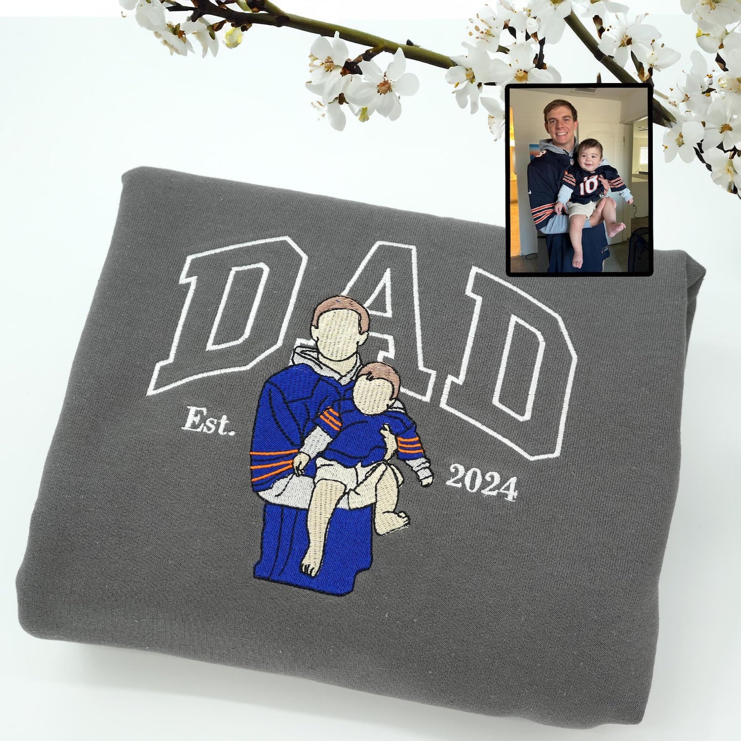 Custom Embroidered Dad Portrait Sweatshirt, Happy Father Day Gift
