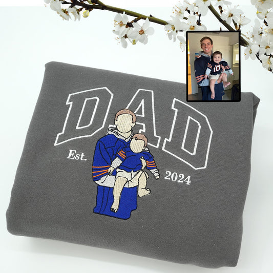 Custom Embroidered Dad Portrait Sweatshirt, Happy Father Day Gift