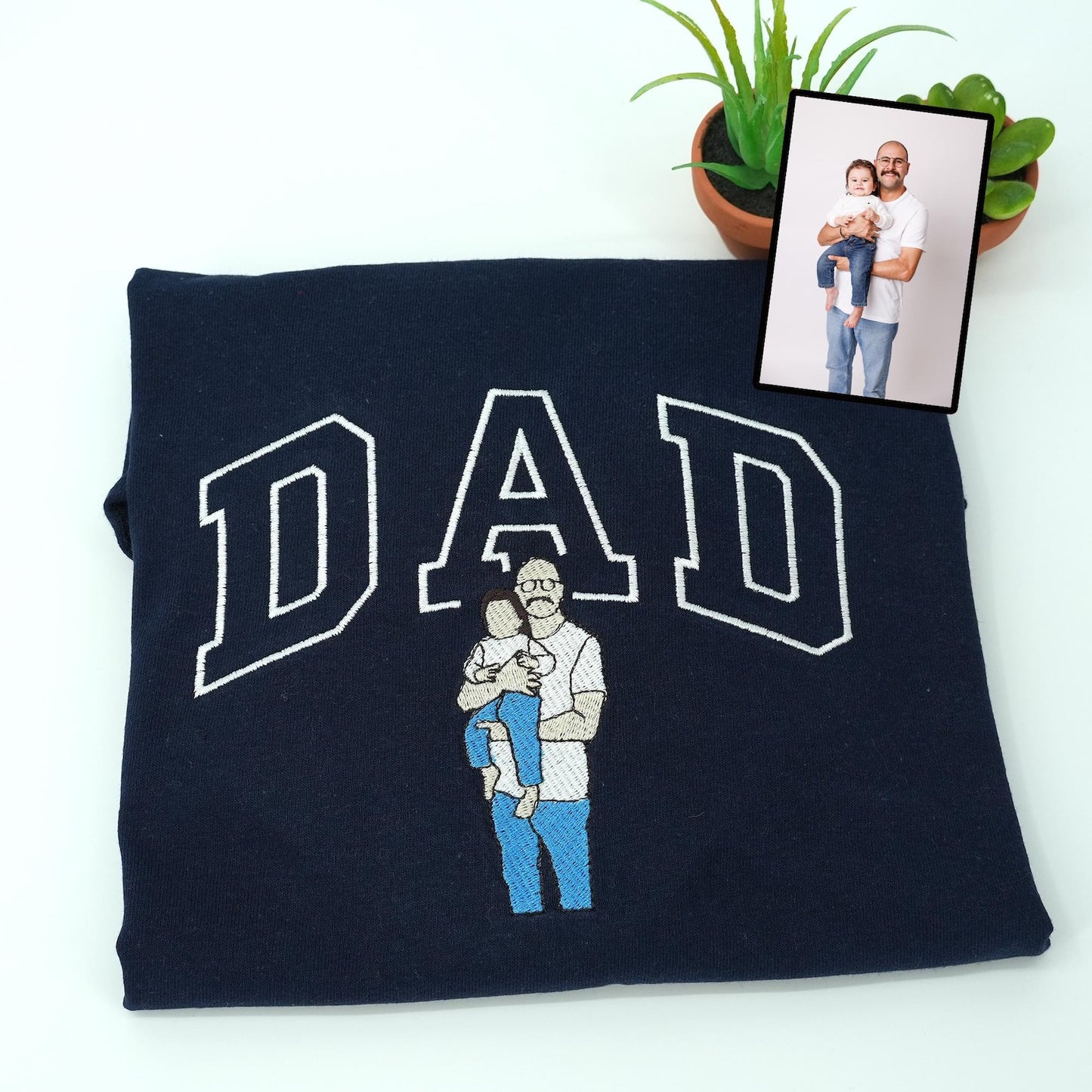 Custom Embroidered Dad Portrait Sweatshirt, Happy Father Day Gift