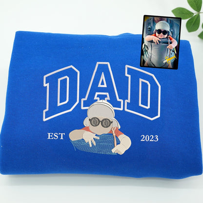Custom Embroidered Dad Portrait Sweatshirt, Happy Father Day Gift