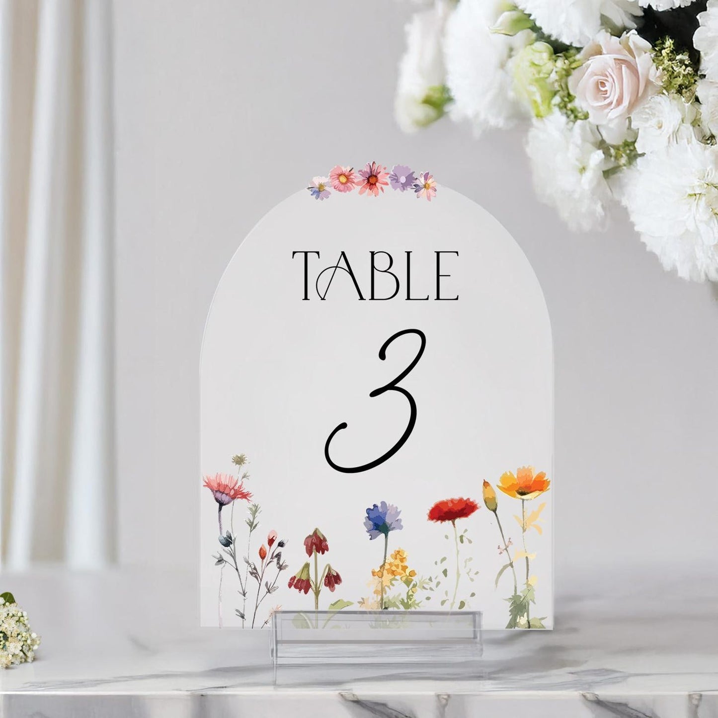 Custom Wildflowers Wedding Table Numbers, Custom Mirrors Table Numbers, Wedding Table Decorations