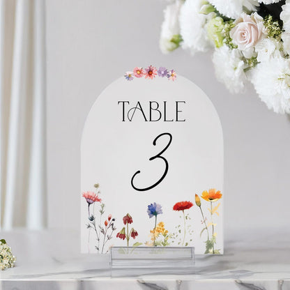 Custom Wildflowers Wedding Table Numbers, Custom Mirrors Table Numbers, Wedding Table Decorations