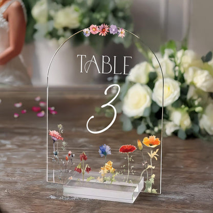 Custom Wildflowers Wedding Table Numbers, Custom Mirrors Table Numbers, Wedding Table Decorations