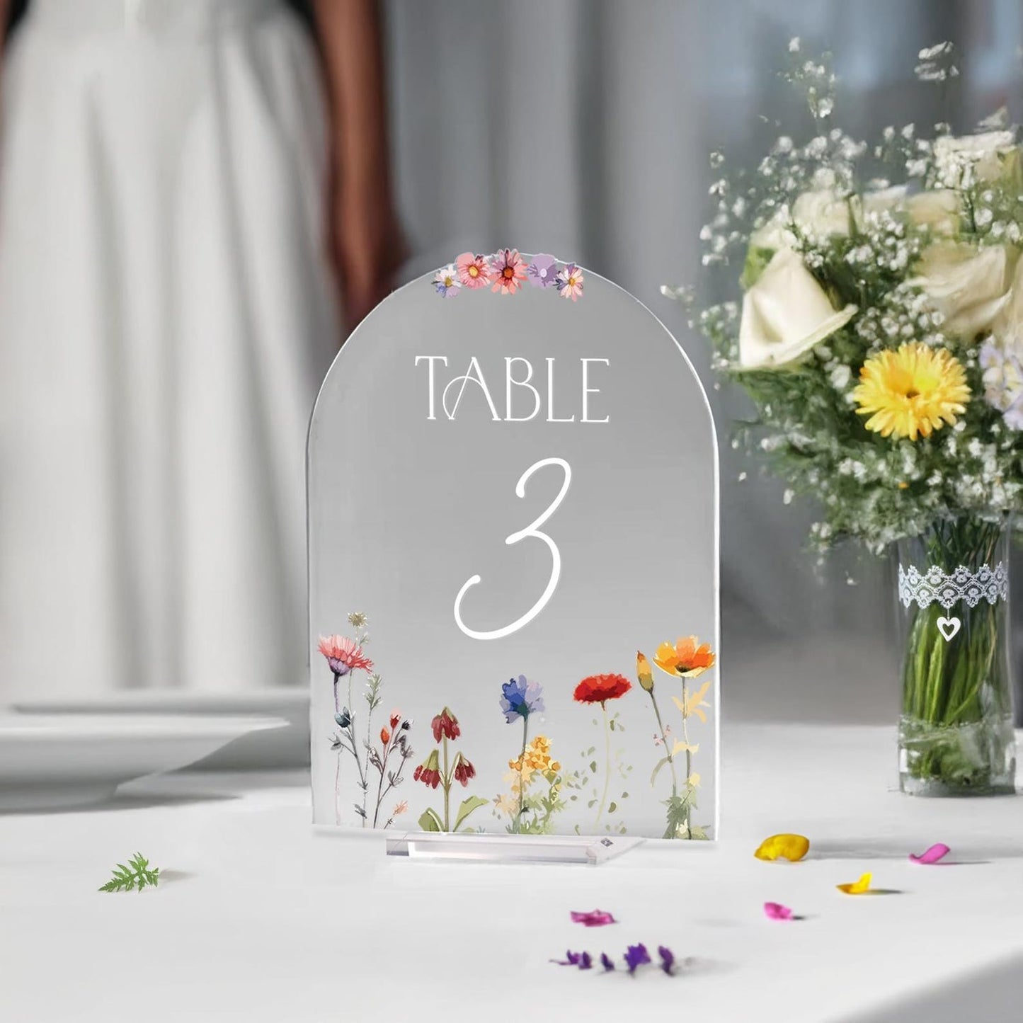 Custom Wildflowers Wedding Table Numbers, Custom Mirrors Table Numbers, Wedding Table Decorations
