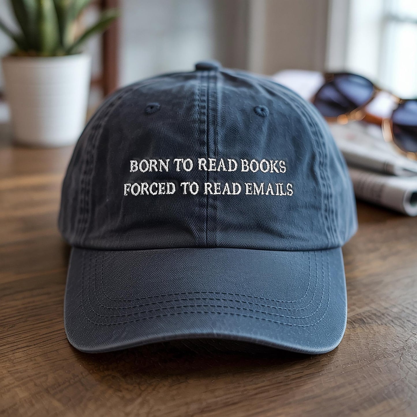 Embroidered Born To Read Books Forced To Read Emails Hat, Gift for Book Lovers