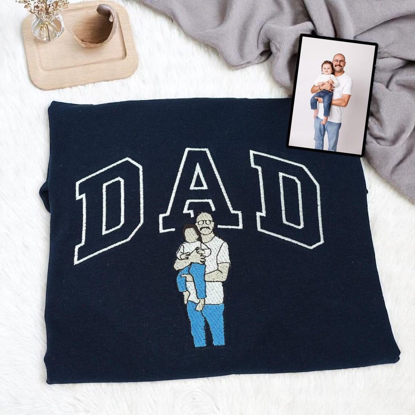 Custom Embroidery Dad Photo Sweatshirt, Happy Father's Day Gift