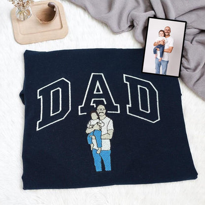 Custom Embroidery Dad Photo Sweatshirt, Happy Father's Day Gift