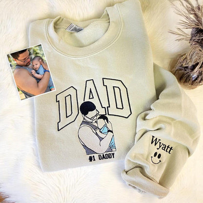 Custom Embroidery Dad Photo Sweatshirt, Happy Father's Day Gift
