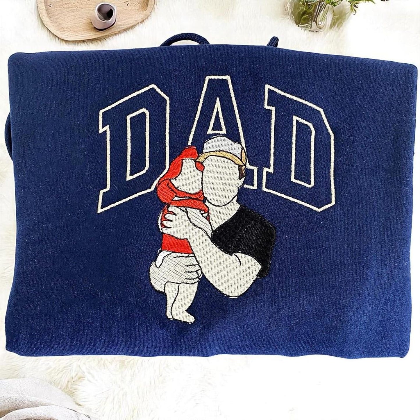 Custom Embroidery Dad Photo Sweatshirt, Happy Father's Day Gift