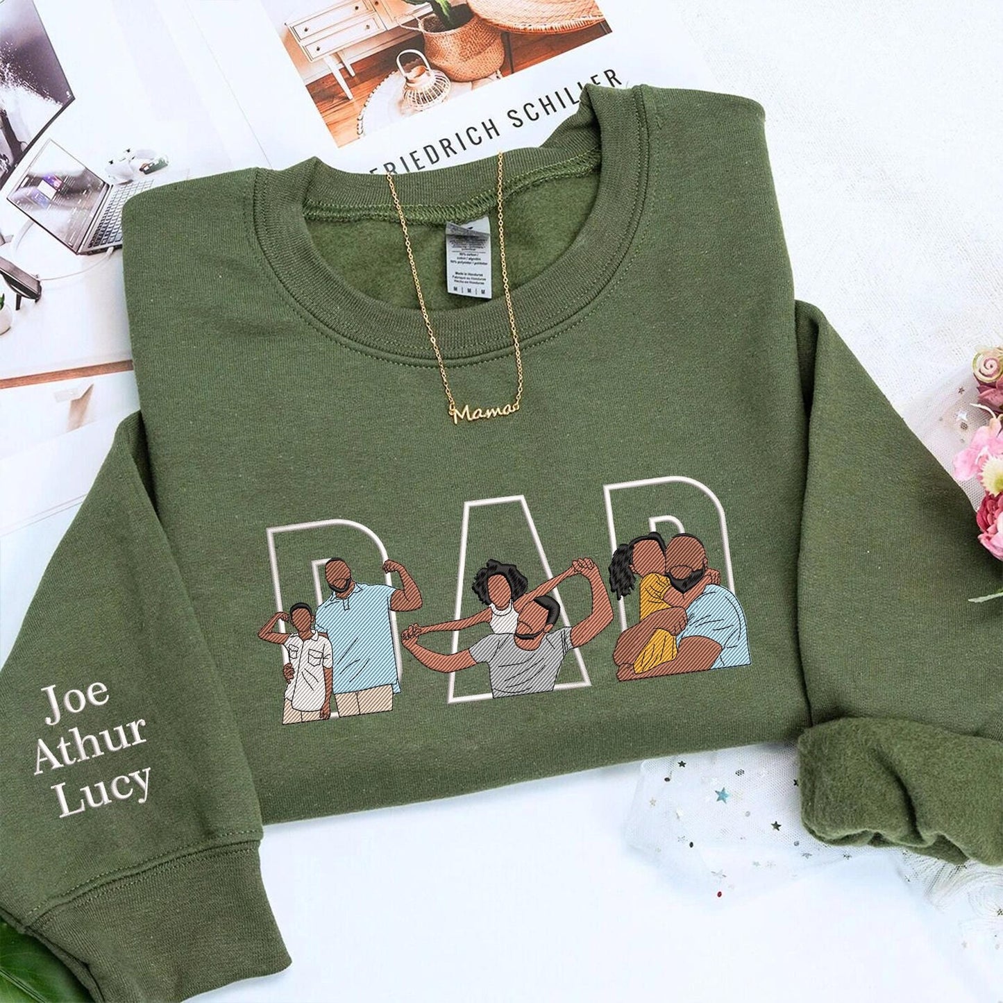 Personalized Embroidery Dad Portrait Sweatshirt, Happy Father's Day Shirt