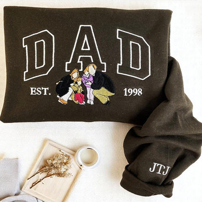 Custom Embroidery Dad Photo Sweatshirt, Happy Father's Day Gift