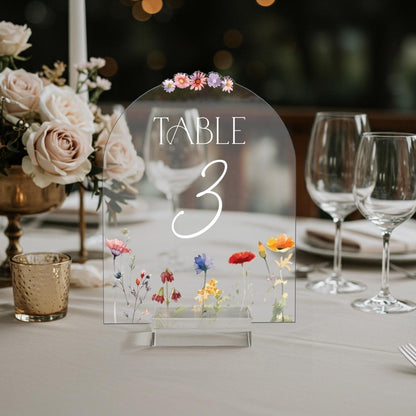 Custom Wildflowers Wedding Table Numbers, Custom Mirrors Table Numbers, Wedding Table Decorations